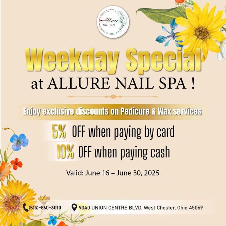 Weekday special discount on manicure and pedicure services